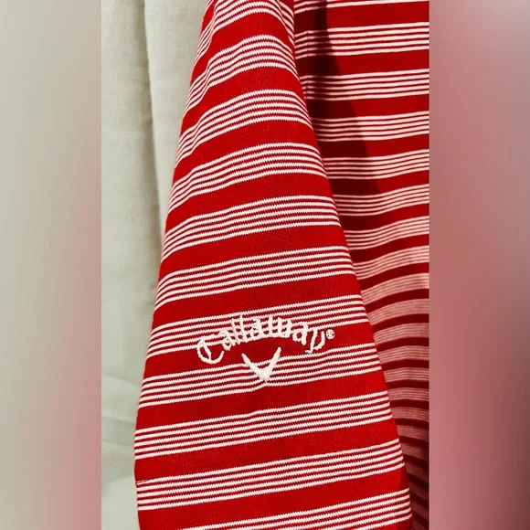 Men’s Callaway Red and White Striped Golf Polo Shirt - Picture 4 of 6